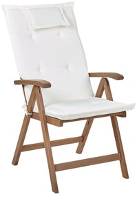 Conjunto 2 cadeiras de jardim em madeira escura de acácia e almofadas branco creme AMANTEA Beliani