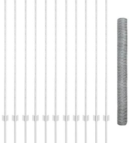 Postes de Cerca vidaXL 22 pcs Canal U 140 cm em Aço Galvanizado