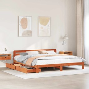 Cama sem colchão 200x200 cm pinho maciço castanho-mel