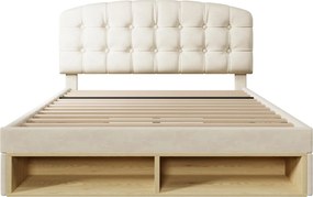 Cama estofada cama de casal 140x190 cm, Bege | AOSOM Portugal