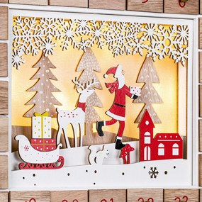 Calendário do Advento Pai Natal em madeira com LED 35 x 6 x 27 cm Branco quente + Castanho