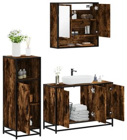 vidaXL 3 pcs conjunto de móveis WC madeira processada carvalho fumado