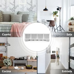 Cabide de parede para hall de entrada com 4 compartimentos e 5 ganchos duplos 72 x 15,5 x 23 cm Branco