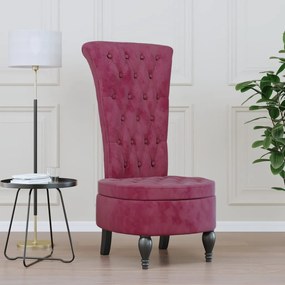 Cadeirão c/ encosto alto veludo vermelho-tinto design de botões