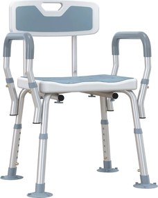 Cadeira de Duche Ergonómica, 56,5 x 53,5 x 87 cm, Altura Regulável, Branco