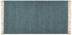 Tapete de juta azul turquesa e castanho 80 x 150 cm LUNIA Beliani