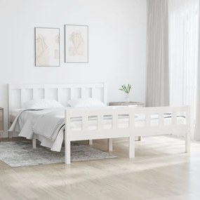 Estrutura de cama 140x190 cm madeira maciça branco