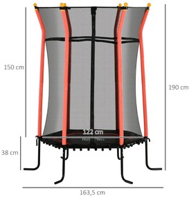 Trampolim para Crianças com Rede de Segurança e Estrutura de Aço para Interiores e Exteriores Carga 50kg Ø160x190 cm Vermelho