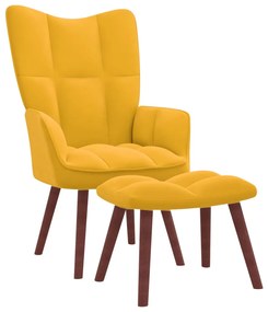 328069 vidaXL Cadeira de descanso com banco veludo amarelo mostarda