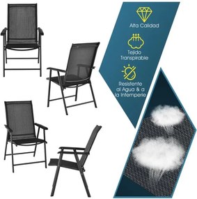 Conjunto de 2 cadeiras dobráveis e portáteis para jardim, campismo, praia, varanda, com apoios para os braços, 68 x 59 x 94 cm, preto