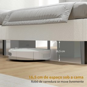 Estrutura de Cama 146x194x112-117 cm (LxPxA) (COLCHÃO NÃO INCLUIDO) Dupla com Cabeceira Ajustável em Altura Estofada em Tecido Macio com Ripas de Made