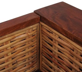 Sofá de 2 lugares com almofadões vime genuíno castanho
