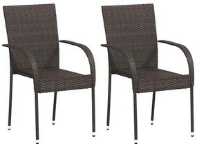 Cadeiras de exterior empilháveis 2 pcs vime PE castanho