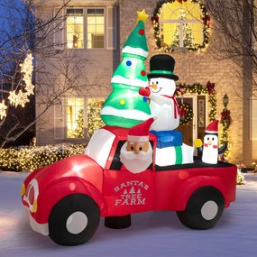 Pai Natal insuflável conduzindo um carro com LED e ventilador Decoração de Natal insuflável para uso interno e externo