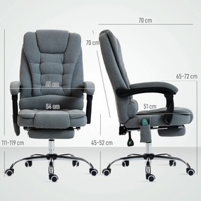 Cadeira de escritório com função de massagem e aquecimento, altura ajustável, encosto reclinável, 65 x 70 x 111-119 cm, cinzenta