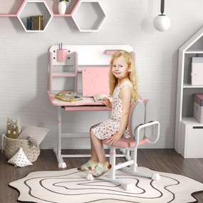 Conjunto de Secretária e Cadeira para Crianças Secretária Infantil Altura Ajustável 80x55x107,5 cm Rosa