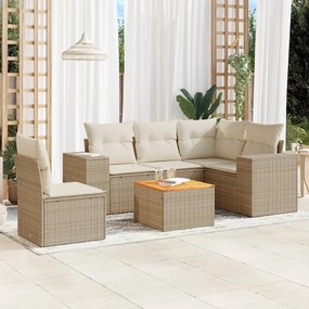 6 pcs conjunto de sofás p/ jardim com almofadões vime PE bege