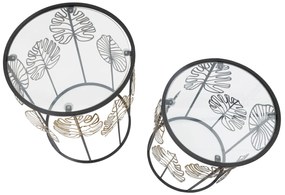 MESA DE APOIO FOGLIE GLAM Ø 38X55-33X50 CM PRETO E DOURADO
