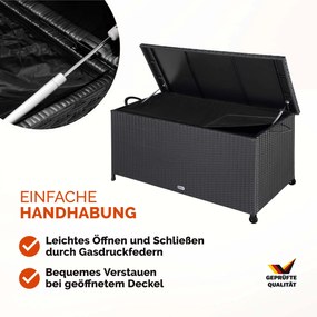 Caixa exterior para almofadas Polyrattan 117x53x60cm com Pegas Preto