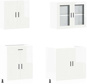 4 peças armário de cozinha conjunto Kalmar branco brilhante