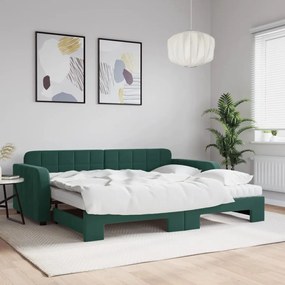 vidaXL Sofá-cama c/ gavetão e colchões 90x200cm veludo verde-escuro