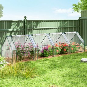 Mini-estufa de jardim em túnel 360 x 90 x 90 cm com 4 janelas com fecho de correr, aço, PE 140 g/m², proteção anti-UV, transparente