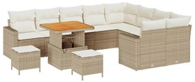 Conjunto de Sofá de Jardim vidaXL 12 Peças com Almofadas Bege Rattan P