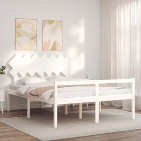 Estrutura de cama com cabeceira 140x200cm madeira maciça branco