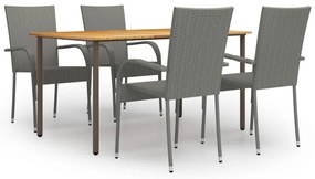 5 pcs conjunto de jantar para jardim vime PE cinzento
