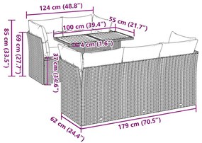 6 pcs conjunto de sofás p/ jardim com almofadões vime PE bege