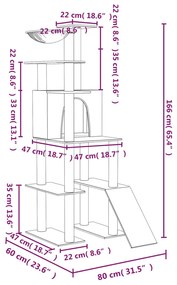 Árvore para gatos c/ postes arranhadores sisal 166 cm cor creme