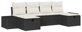 Conjunto de Sofá de Jardim com 6 Peças e Almofadas - Vime Preto