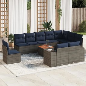 vidaXL 11 pcs conjunto sofás de jardim c/ almofadões vime PE cinzento
