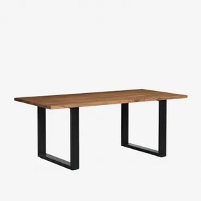 Rectangular Dining Table 200x100 Cm In Acacia Wood And Steel Milet Castanho Acácia - Sklum