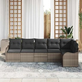 Conjunto de Sofá para Jardim de 6 Peças com Almofadas em Cinza Vime Po