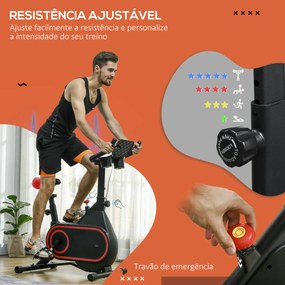 Bicicleta Estática com Ecrã LCD Assento e Guiador Ajustáveis Volante 4 kg e Porta Garrafa  93x48,5x102-112 cm Vermelho