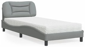 Cama com colchão 90x190 cm tecido cinzento-claro