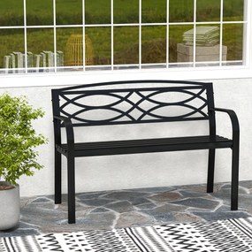Banco de jardim de 116 cm 49 x 116 x 83 cm para 2 pessoas em metal resistente com braços e encosto curvos  Preto