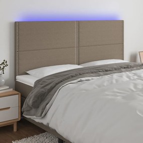 Cabeceira cama c/ LED tecido 180x5x118/128 cm cinza-acastanhado