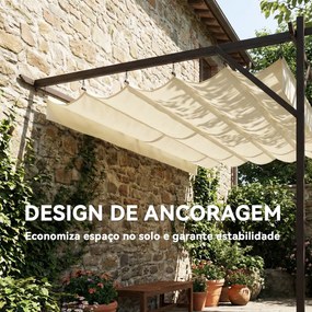 Pérgola de Jardim Adossada 3x3 m com Telhado Retrátil Proteção UPF30+ e Drenagem Pérgola de Exterior em Creme