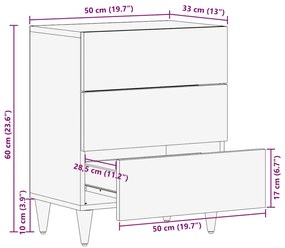 Mesa de cabeceira cinzento claro 50x33x60 cm