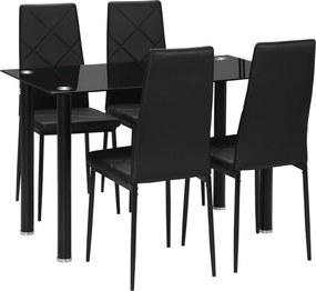 Conjunto de mesa de jantar com 4 cadeiras, tampo em vidro temperado e pés em aço, para cozinha ou sala de estar, na cor preta