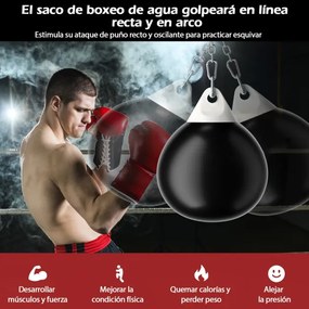 Saco de boxe com água 45cm 50kg Saco de pancadas pesado com corrente de metal ajustável para treino para adultos e crianças preto