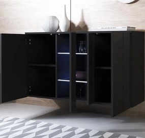 Aparador Suspenso "Lukis" com Luz LED - 120x70x40 cm - Preto Brilhante