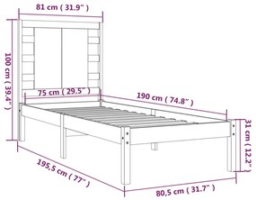 Estrutura cama pequena solteiro 75x190 cm madeira maciça preto