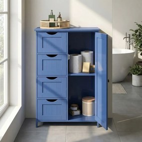Armário de casa de banho 30 x 55 x 82 cm com 4 gavetas, azul marinho