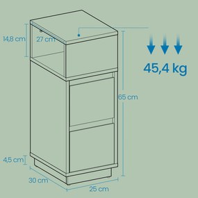 Conjunto de 2 mesas de cabeceira, mesas de apoio estreitas, com 2 gavetas 30 x 25 x 65 cm Branco 