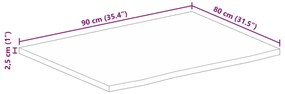 Tampo de mesa borda viva 90x80x2,5 cm mangueira áspera maciça