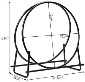 Prateleira redonda de lenha 76,5 cm Suporte de lenha para lareira e caixa de lenha interior exterior preto