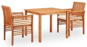 3 pcs conjunto de jantar exterior c/ almofadões acácia maciça